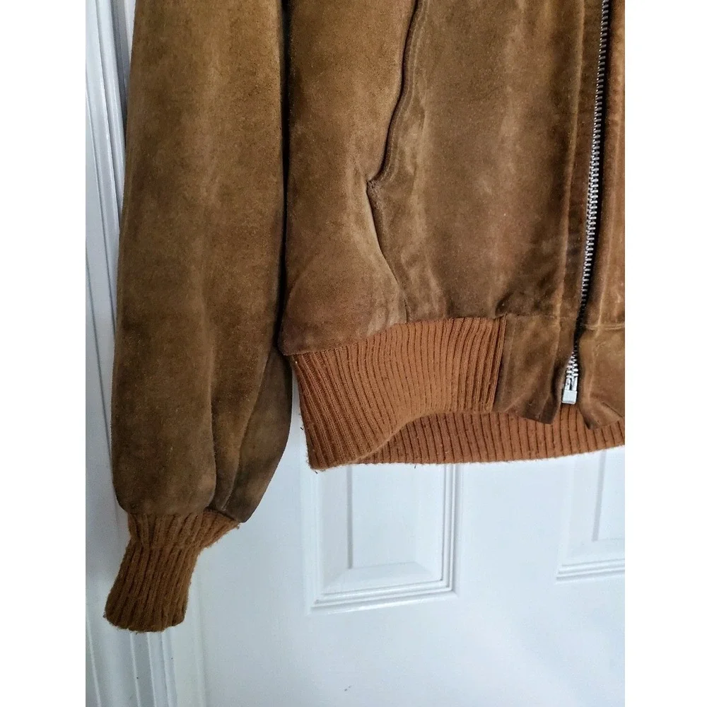 Lakeland Suede Bomber Jacket Tan Sherpa Lined Vintage Hooded Work Coat Mens 38
